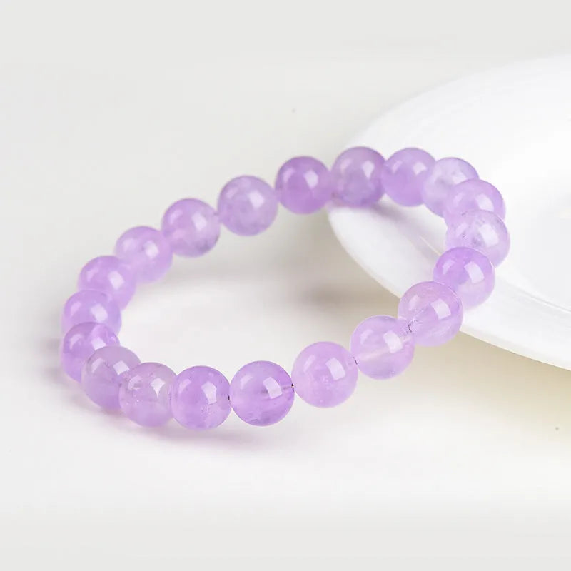 Lavender amethyst bracelet with geometric round beads in cream or transparent colours