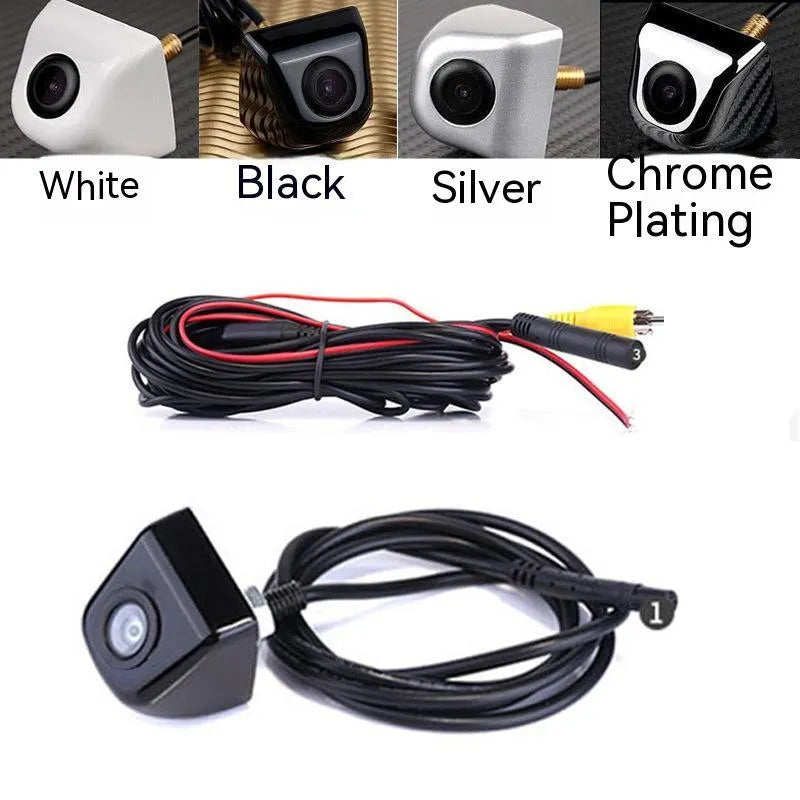 Black HD car rearview camera with screw mount and integrated cable for night vision reversing