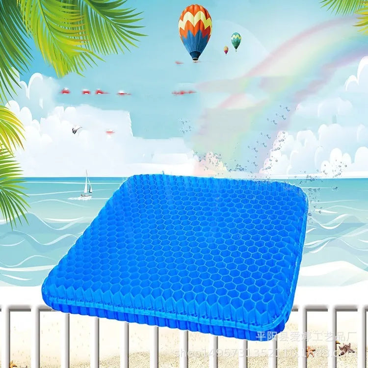 Summer gel seat cushion with honeycomb cooling design and double thick construction