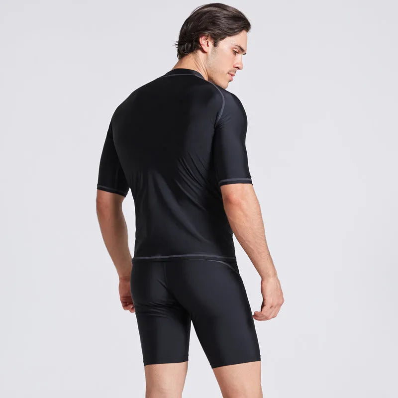 Men's quick-drying half sleeve swimsuit set for snorkeling and surfing in nylon fabric