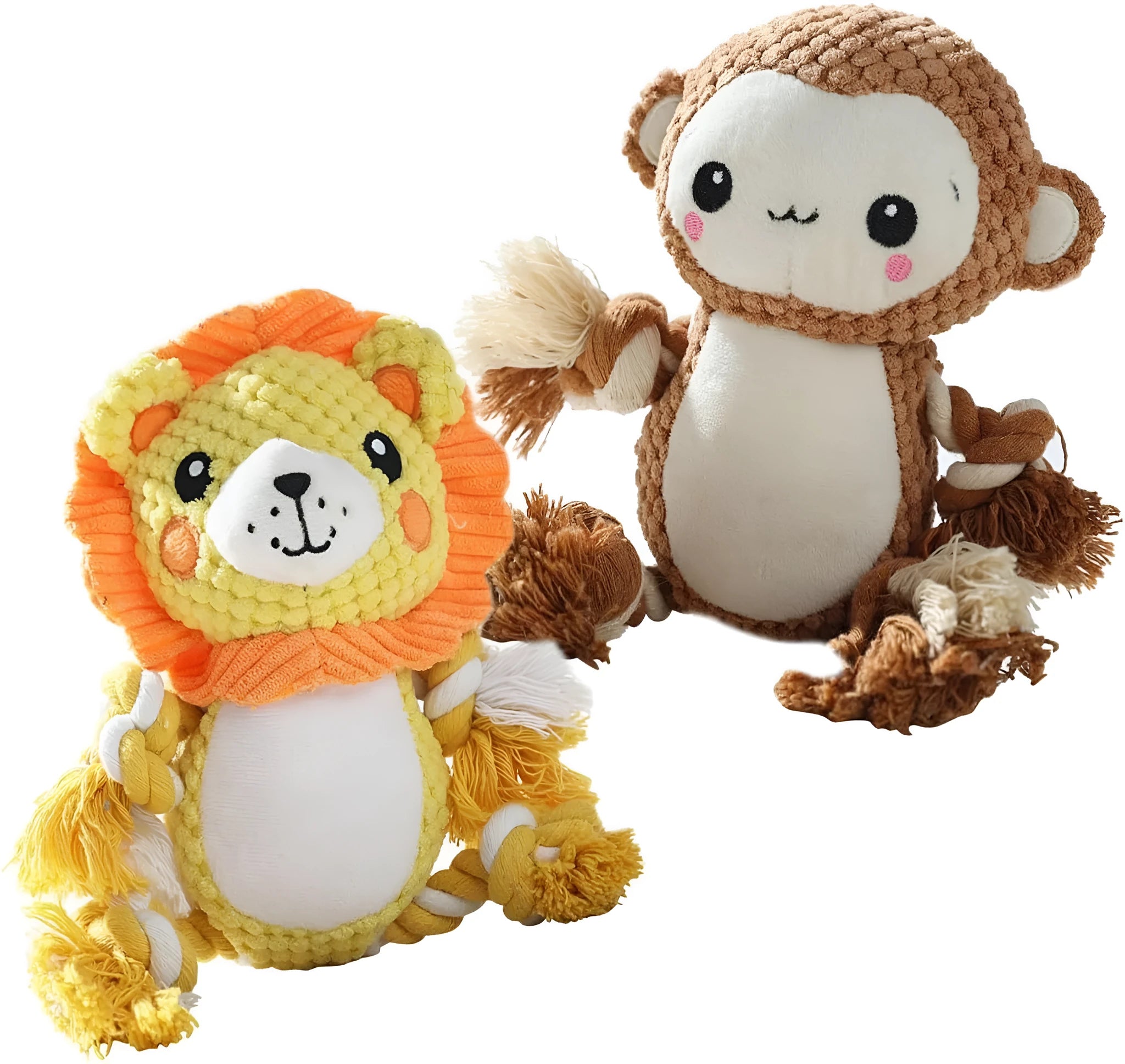 Lion and monkey stuffed squeaky dog toys plush bundle for medium large dogs