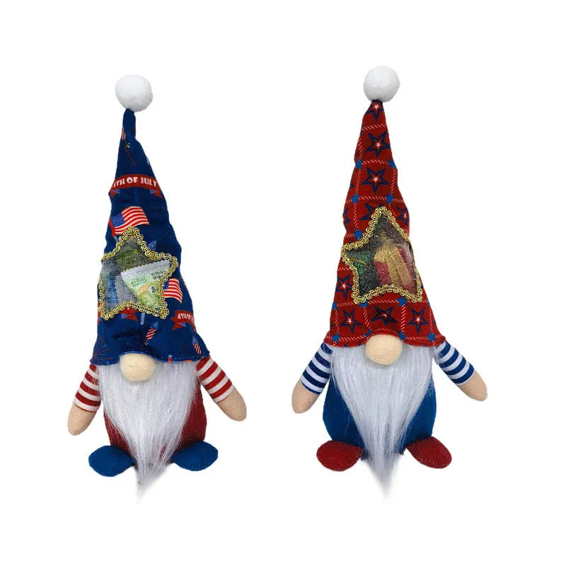 Two faceless baby doll Rudolf Christmas candy bag ornaments made from polyester cloth fabric