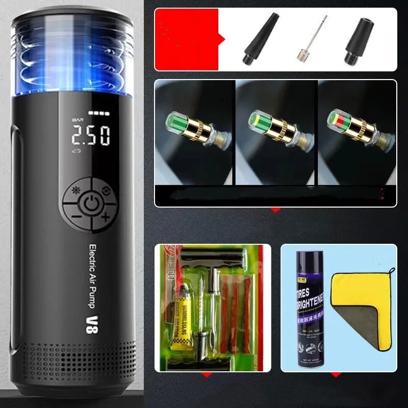 CS-V8 portable electric tyre inflator with digital display and 600cm cable