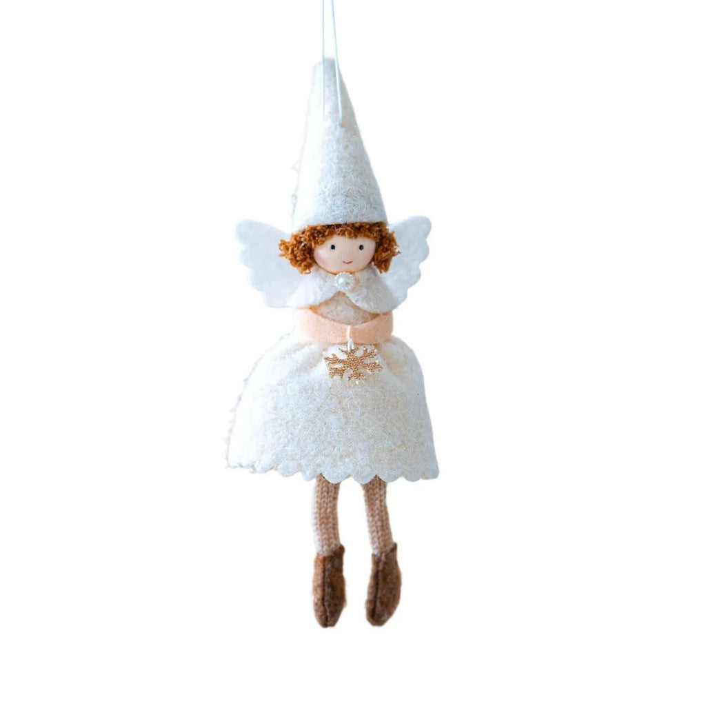 White cloth angel skirt Christmas pendant with plush finish hanging decoration