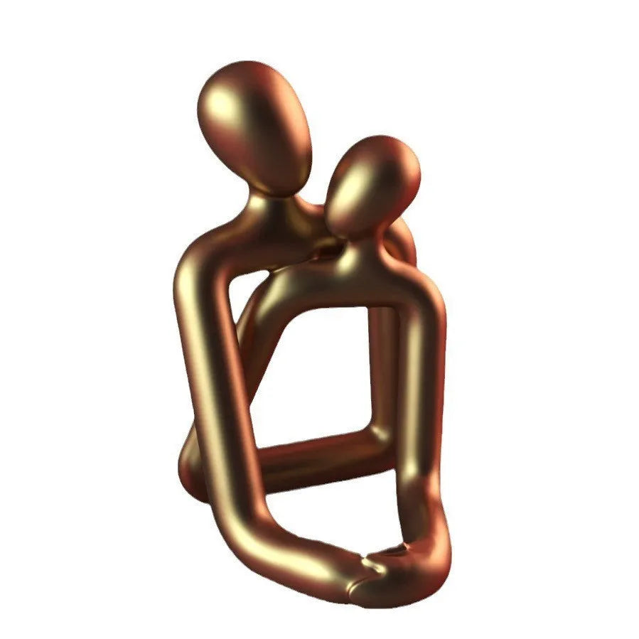 Modern resin couple sculpture in milky white or gold finish for bookshelf and desk decor