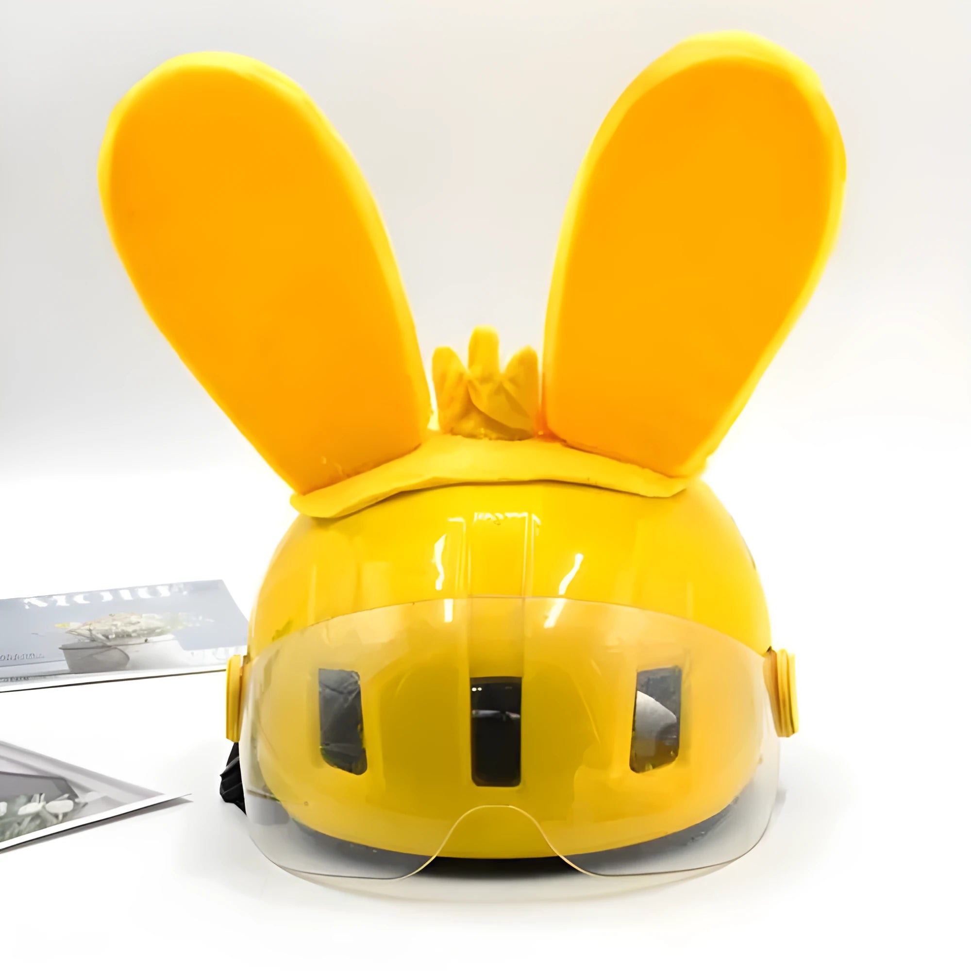 Rabbit glow ears locomotive ornament with Velcro base for helmet attachment