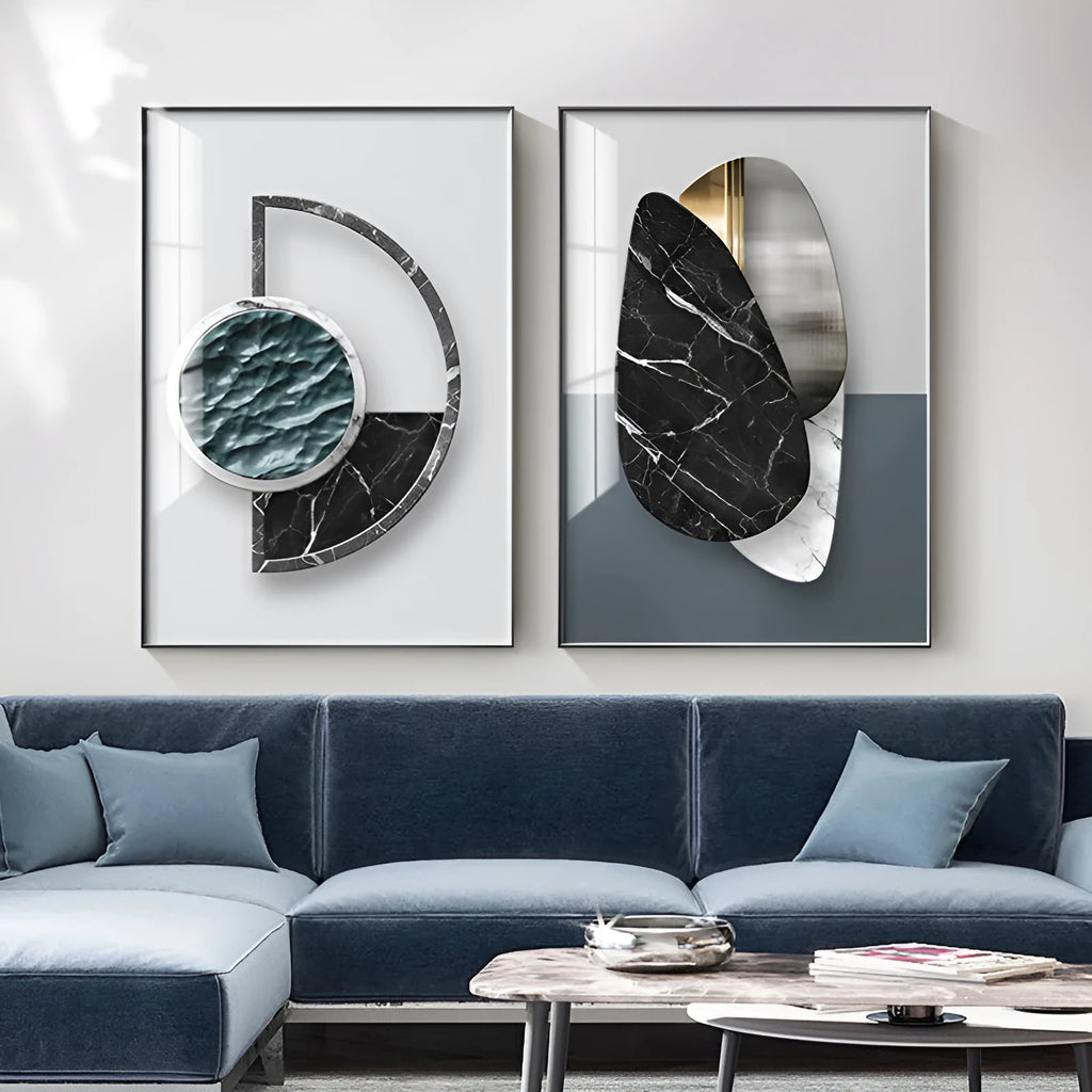 Abstract geometric pattern printed on canvas wall art poster in multiple size options