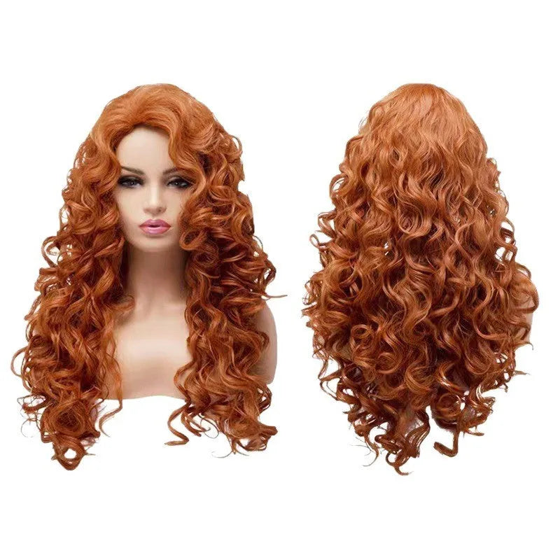Brown long curly wig with instant noodles style fluffy texture for cosplay Halloween costume