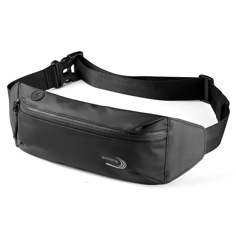 Men's waterproof sports waist bag in polyester Oxford fabric in black, blue or grey colours