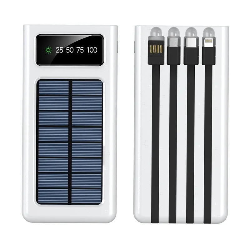 Solar power bank portable battery charger with cable for mobile phones in black or white
