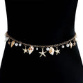 Women's alloy waist chain and matching bracelet set with a star charm on a model.