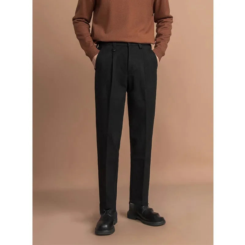 Men's straight cut trousers in polyester fabric for business casual wear