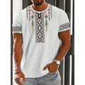 Men's loose fit casual t-shirt with 3D printed striped pattern on polyester fabric.