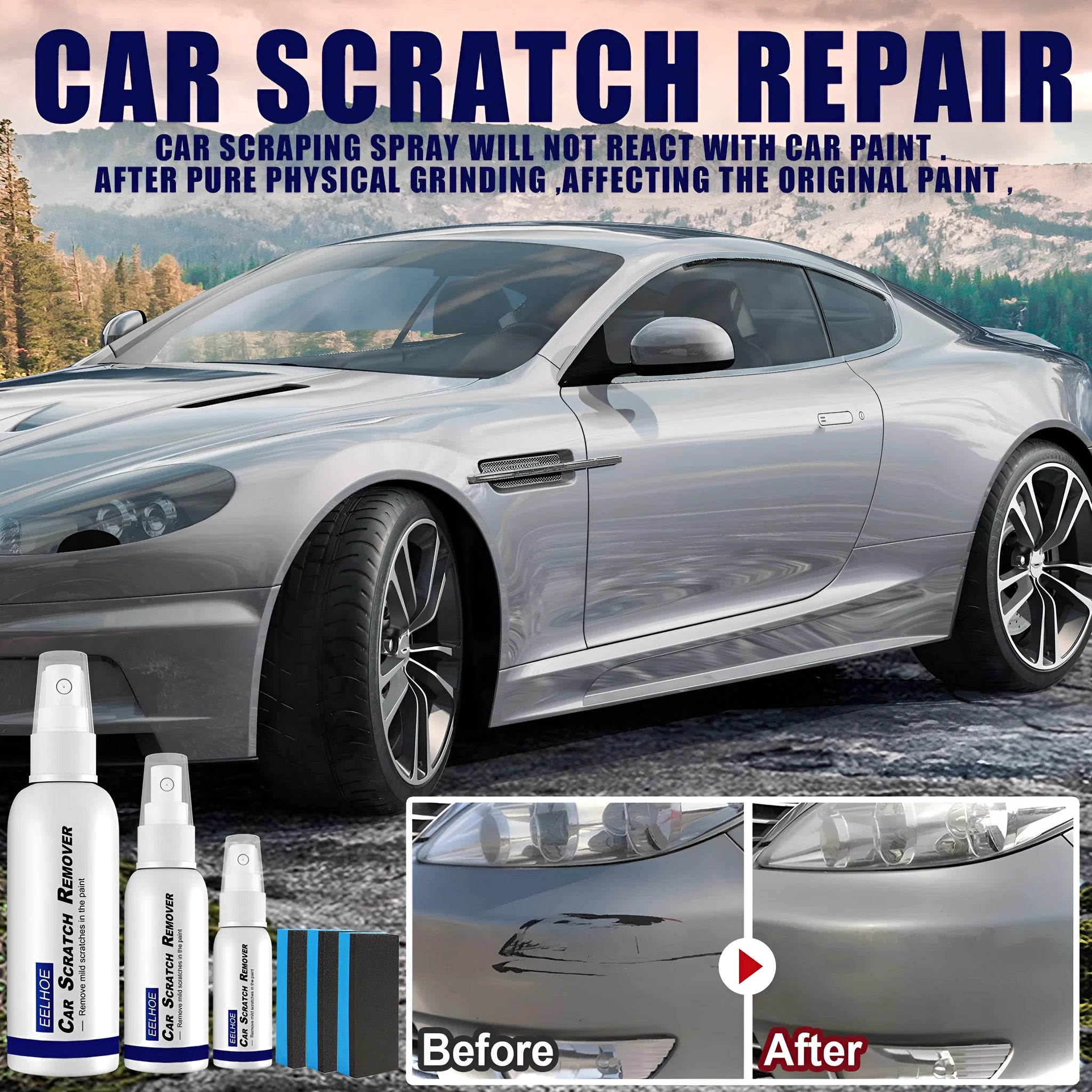 Car scratch repair spray bottle for paint surface scratch removal and sealing glaze coating.