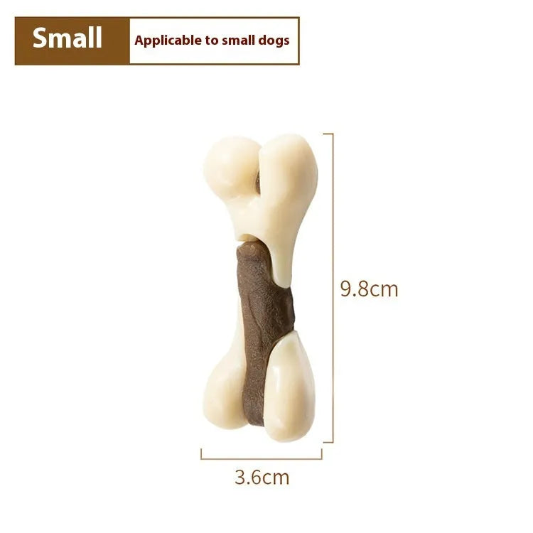 Cowhide and nylon bone grinding rod dog chew toy in small and large size options
