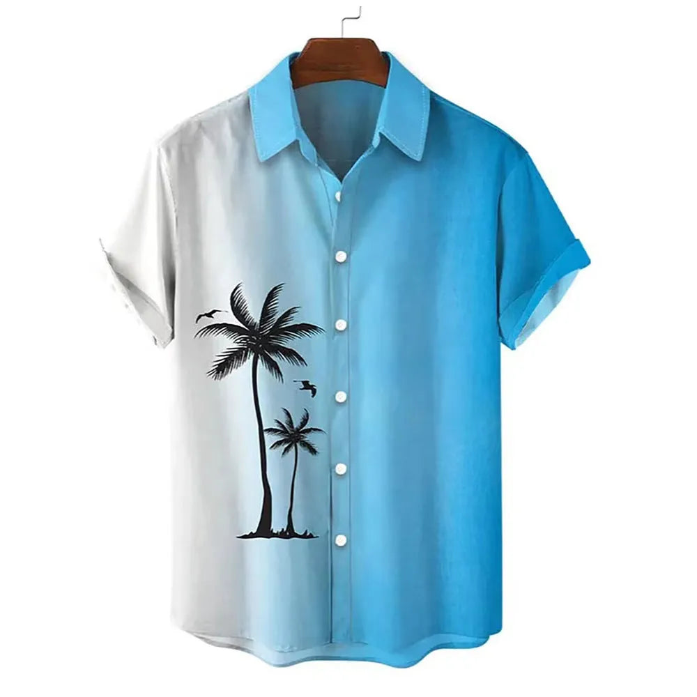 Men's short-sleeved Hawaiian shirt with 3D printed colour pattern, cardigan style.