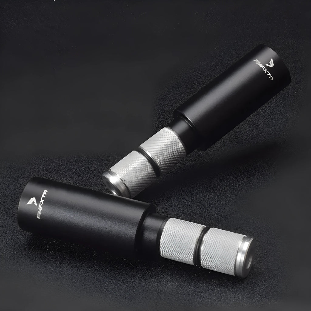 Silver aluminium alloy bicycle handlebar extension rod showing folding mechanism and adjustable length