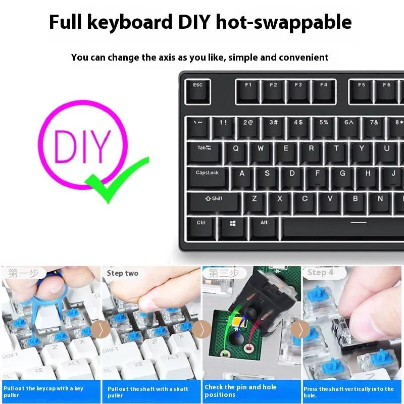87-key mechanical keyboard with colourful keys on black or white metal chassis