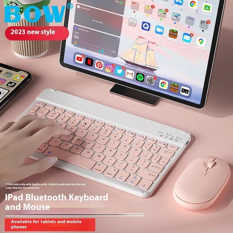 Girls Bluetooth tablet keyboard in multiple colour options including white, green, and pink on a desk
