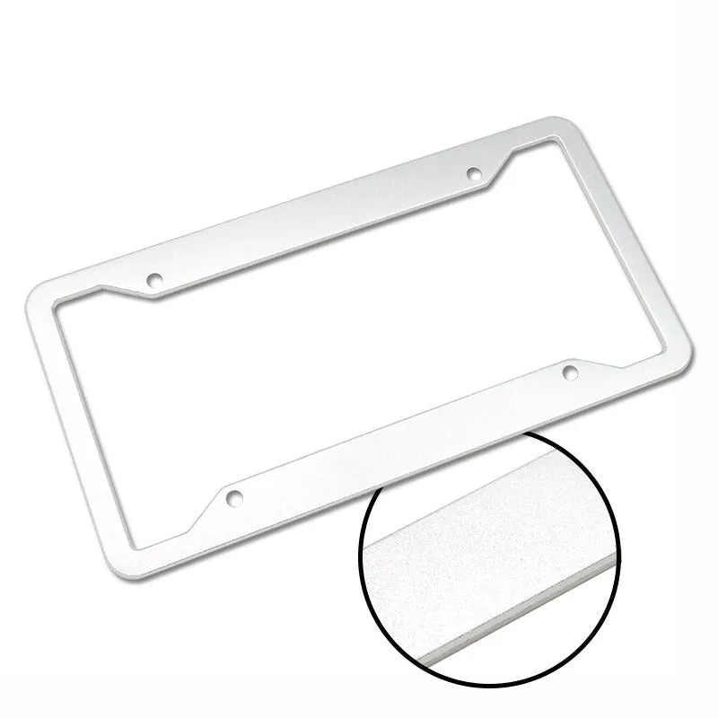 Aluminium alloy licence plate frame in black, light grey, sandblasted silver, or stainless steel finish