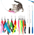 Cat teaser fishing rod set with two telescopic rods and 10 feather replacement heads