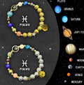 Set of twelve natural stone beaded bracelets for each zodiac sign, showing two matching bracelets per sign.
