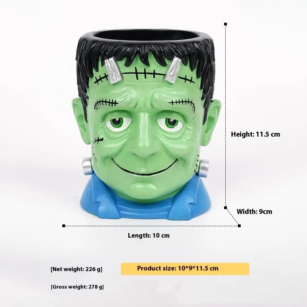 Halloween cartoon flower pot resin decoration with hand-painted bandage zombie design