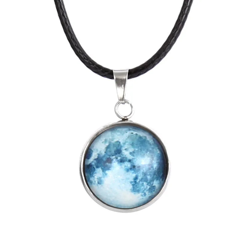 Christmas moon night sky luminous pendant necklace with glass constellation design on alloy chain