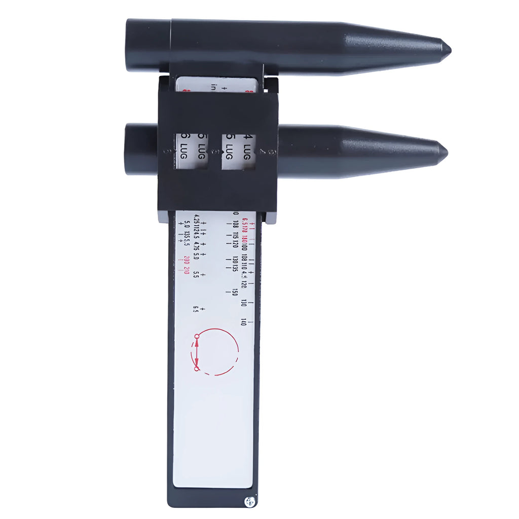 Electronic digital caliper hole distance measuring tool with digital display showing measurement