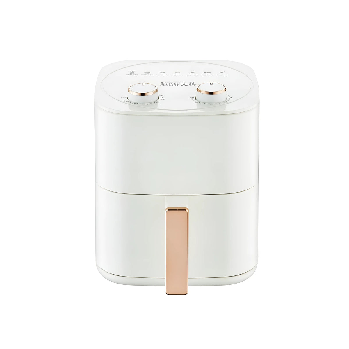 White air fryer with UK electrical outlet plug for countertop home cooking