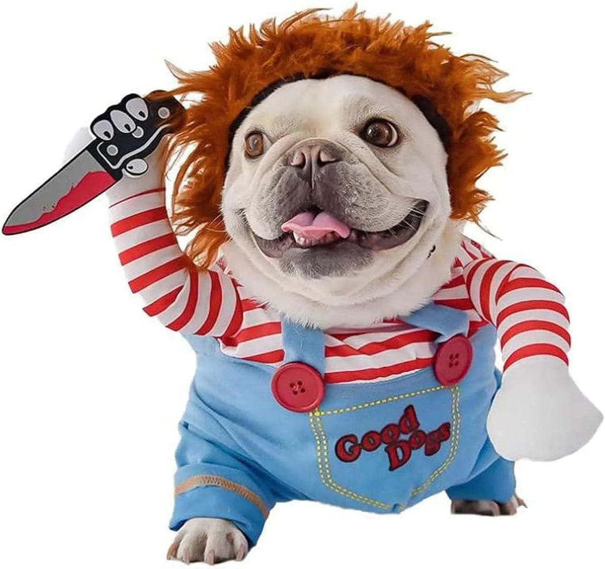 Striped dog cat Halloween costume 3-piece set with trousers and knife accessory
