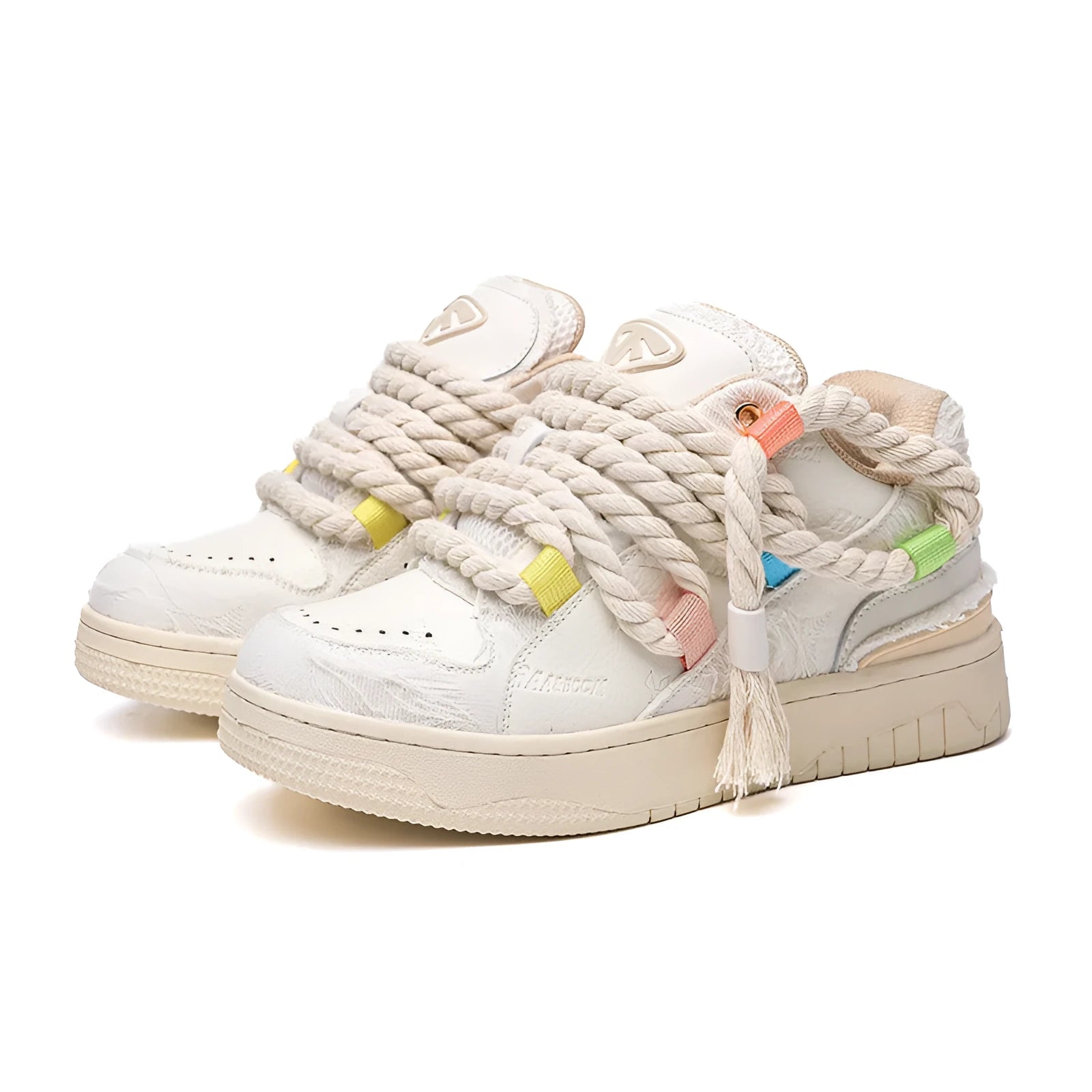 Creamy white retro skateboard shoes with lace-up front and platform sole
