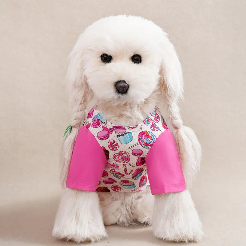 Printed casual polyester t-shirt for a small dog, showing one of six available colour designs.