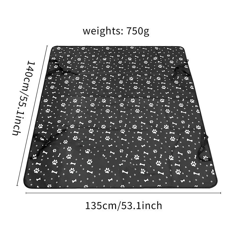 Car pet mat for rear seats with water resistant cloth and dog paw print design in grey colour