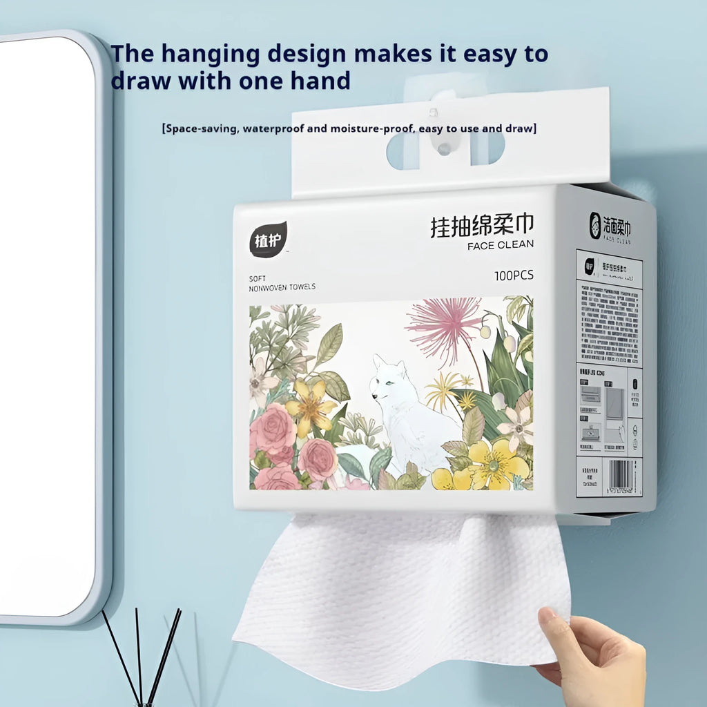 White disposable hanging towel roll with 100 thickened sheets for bathroom and kitchen use