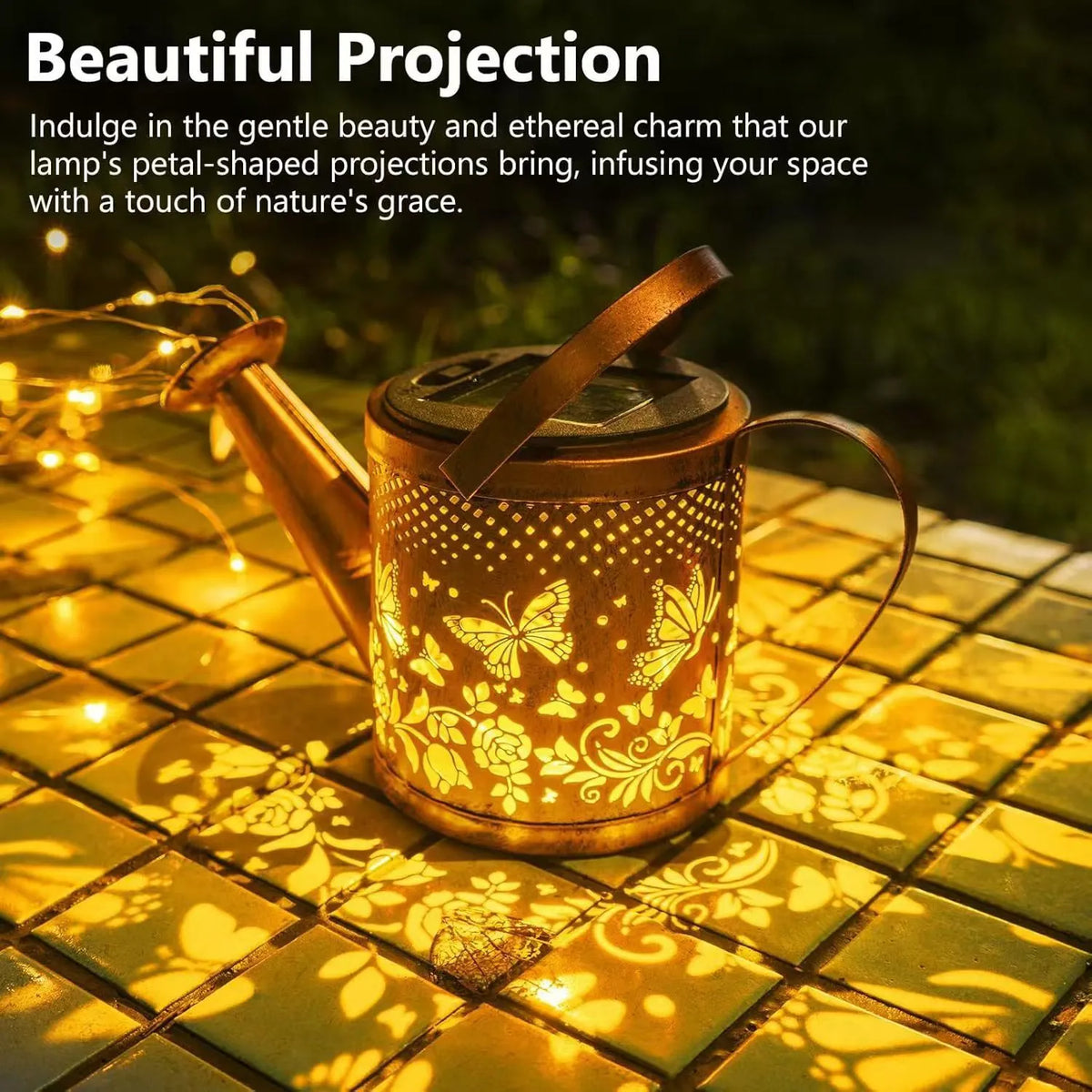 Butterfly kettle solar light in wrought iron for courtyard and garden decoration