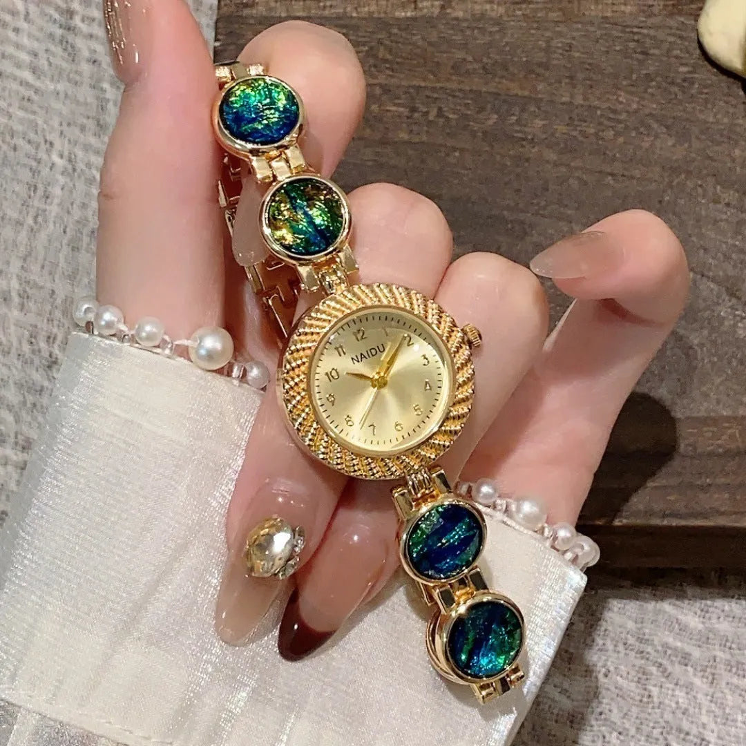 Women's quartz watch with 25mm round dial in six colour options including milky white, dark green and purple