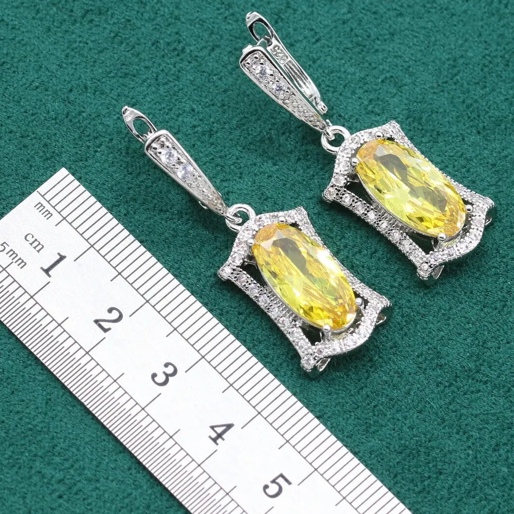 Women's anti-allergy zircon jewellery set with necklace, earrings, ring, and bracelet in yellow or olive colours
