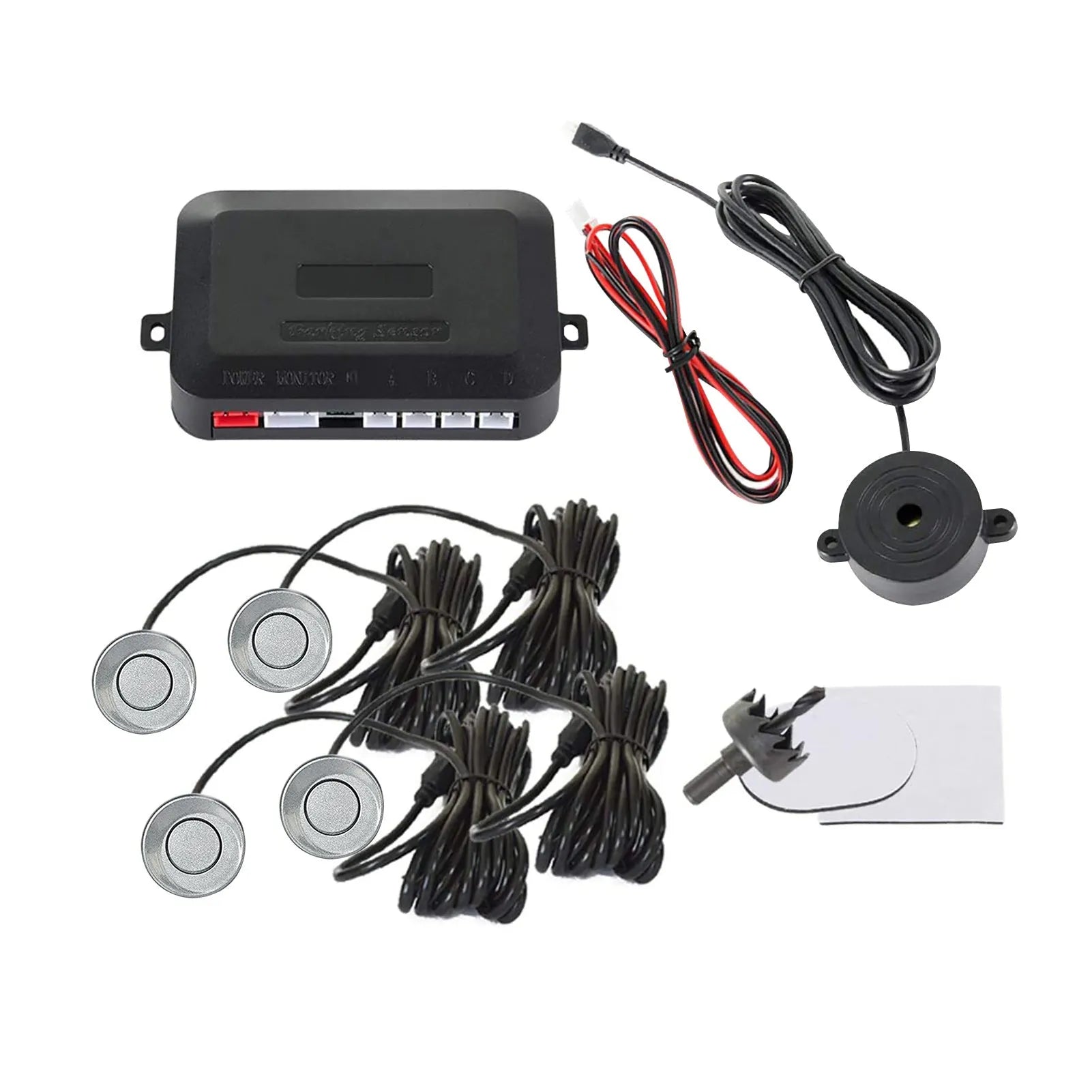 4-probe buzzer reversing radar car parking sensor kit with ultrasonic sensors and installation tools