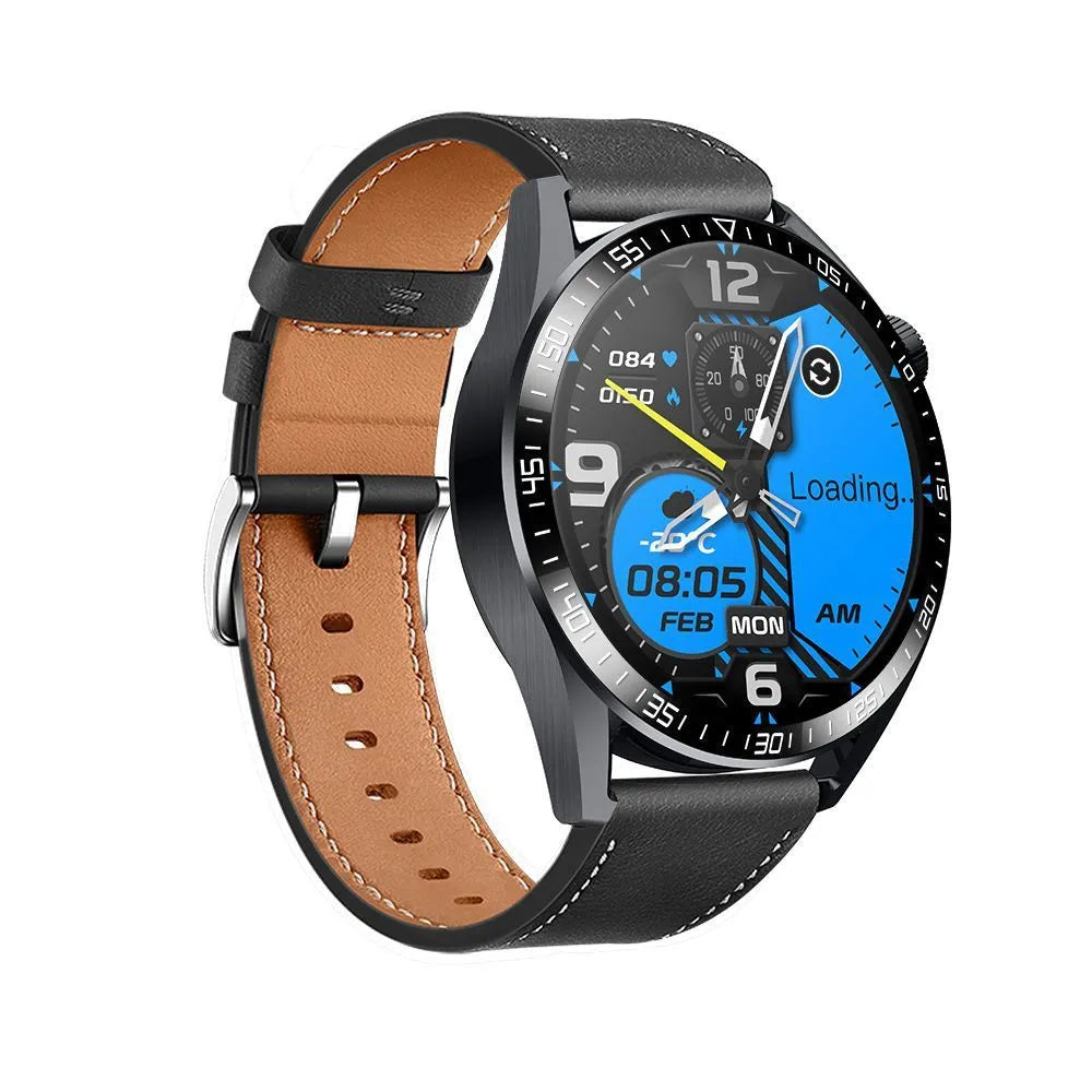 GS3 Max black smartwatch on wrist showing health stats on its 1.35-inch IPS screen with silicone strap.