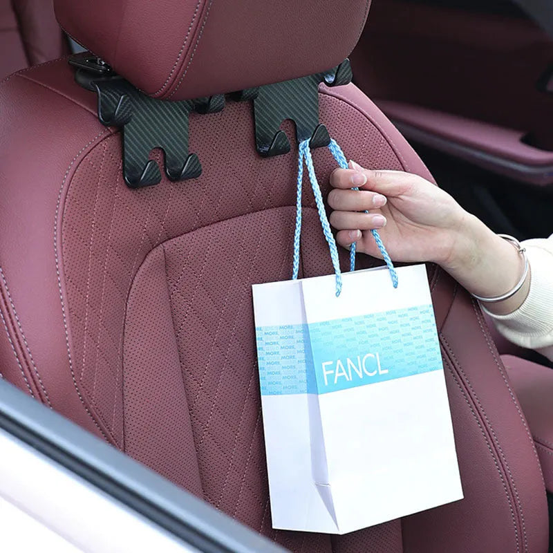 Black ABS plastic car seat back hook with integrated mobile phone holder bracket