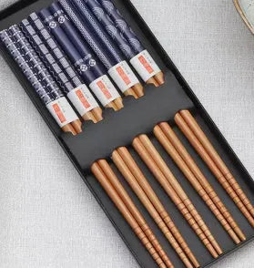 Japanese style bamboo chopsticks with cartoon patterns in lucky cat or blue designs