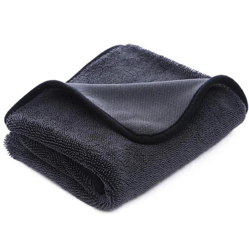 Twisted braid car cleaning towel for glass washing in grey with red edge colour option