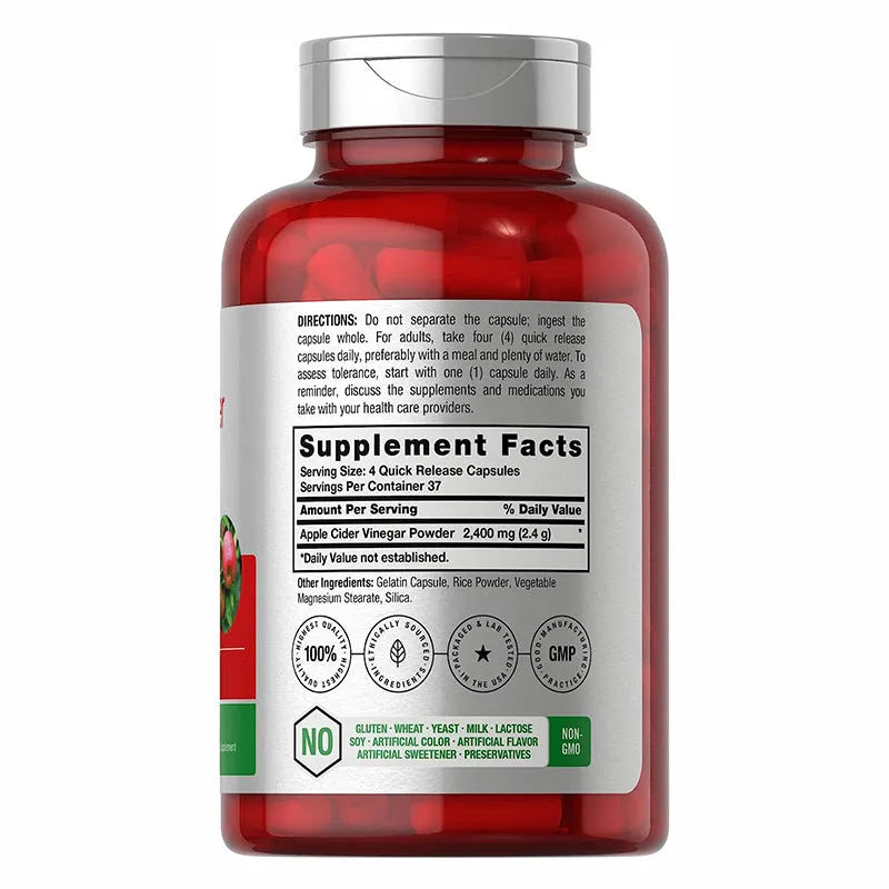Bottle of Apple Vinegar health supplement capsules containing 150 tablets.