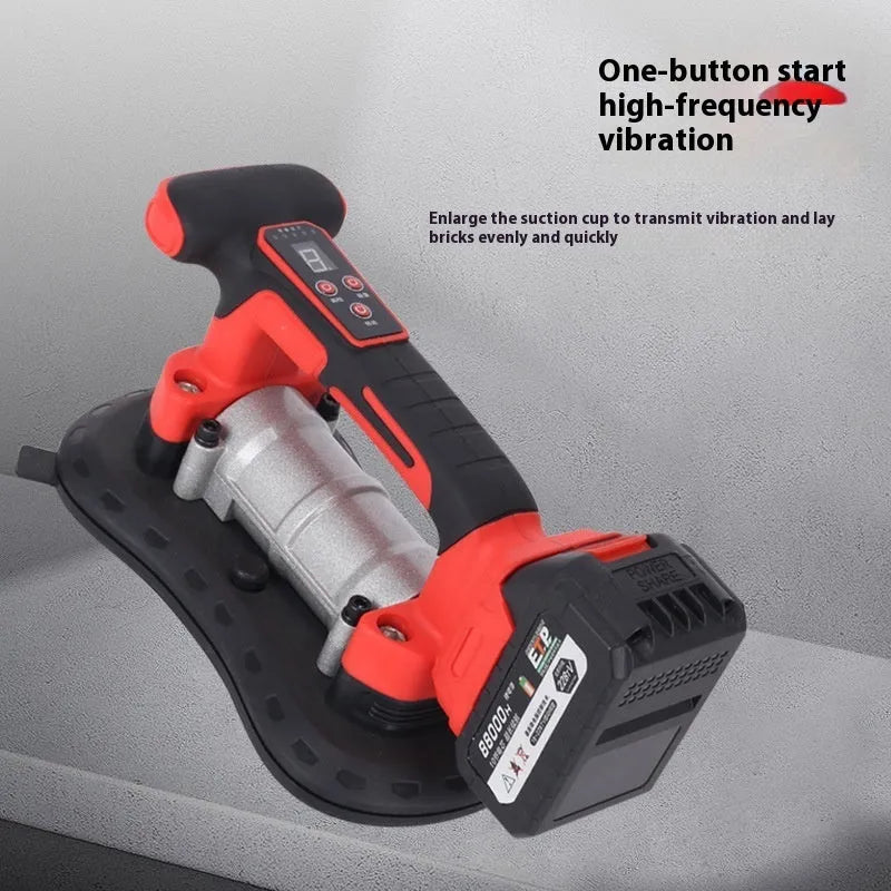 Automatic tile laying machine with adjustment dial for tiles 30cm to 200cm, shown with batteries and charger.