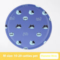 Round blue pet cooling mat with cartoon polar bear print for dogs.