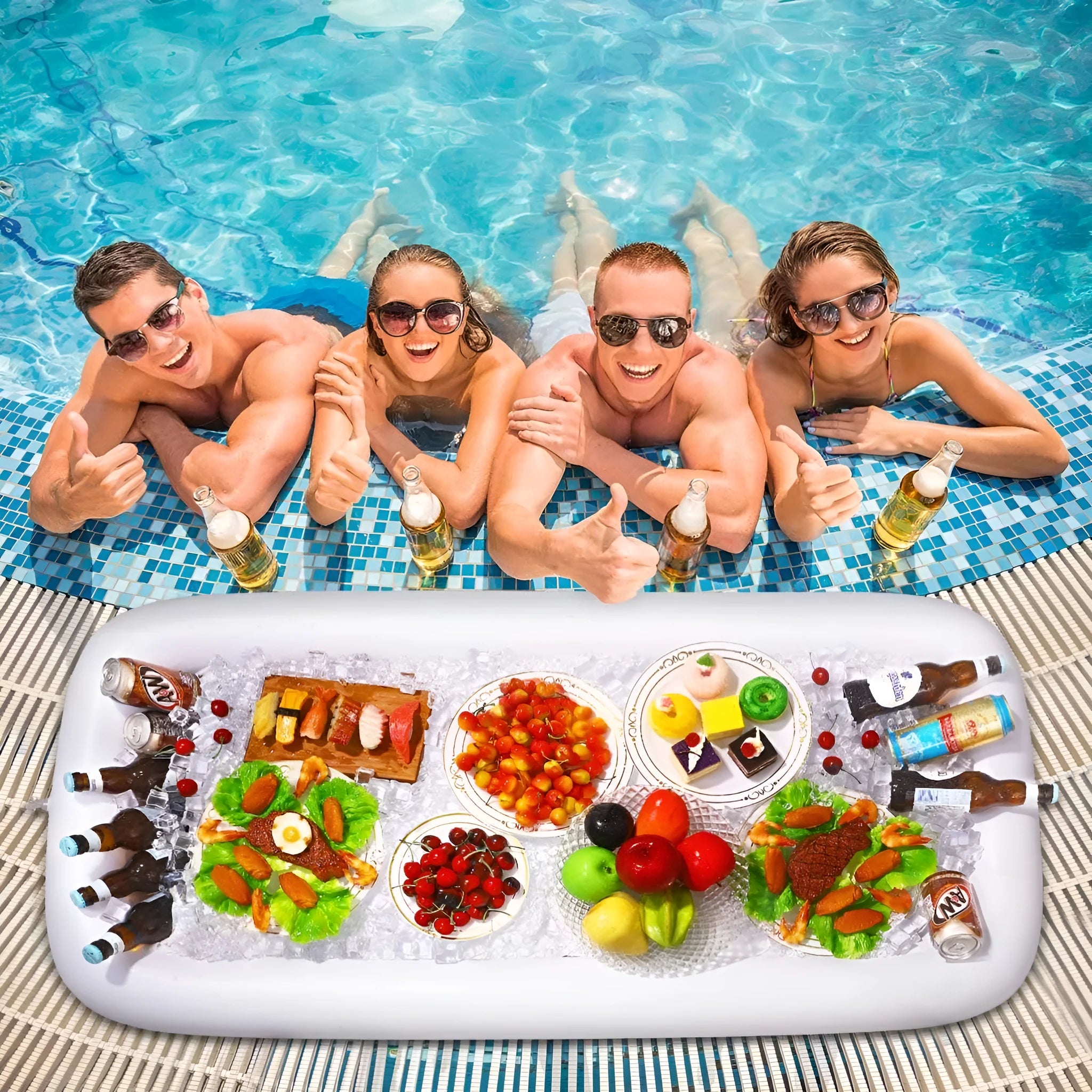 Inflatable ice bar with cup holders and beer steins bucket for party gatherings