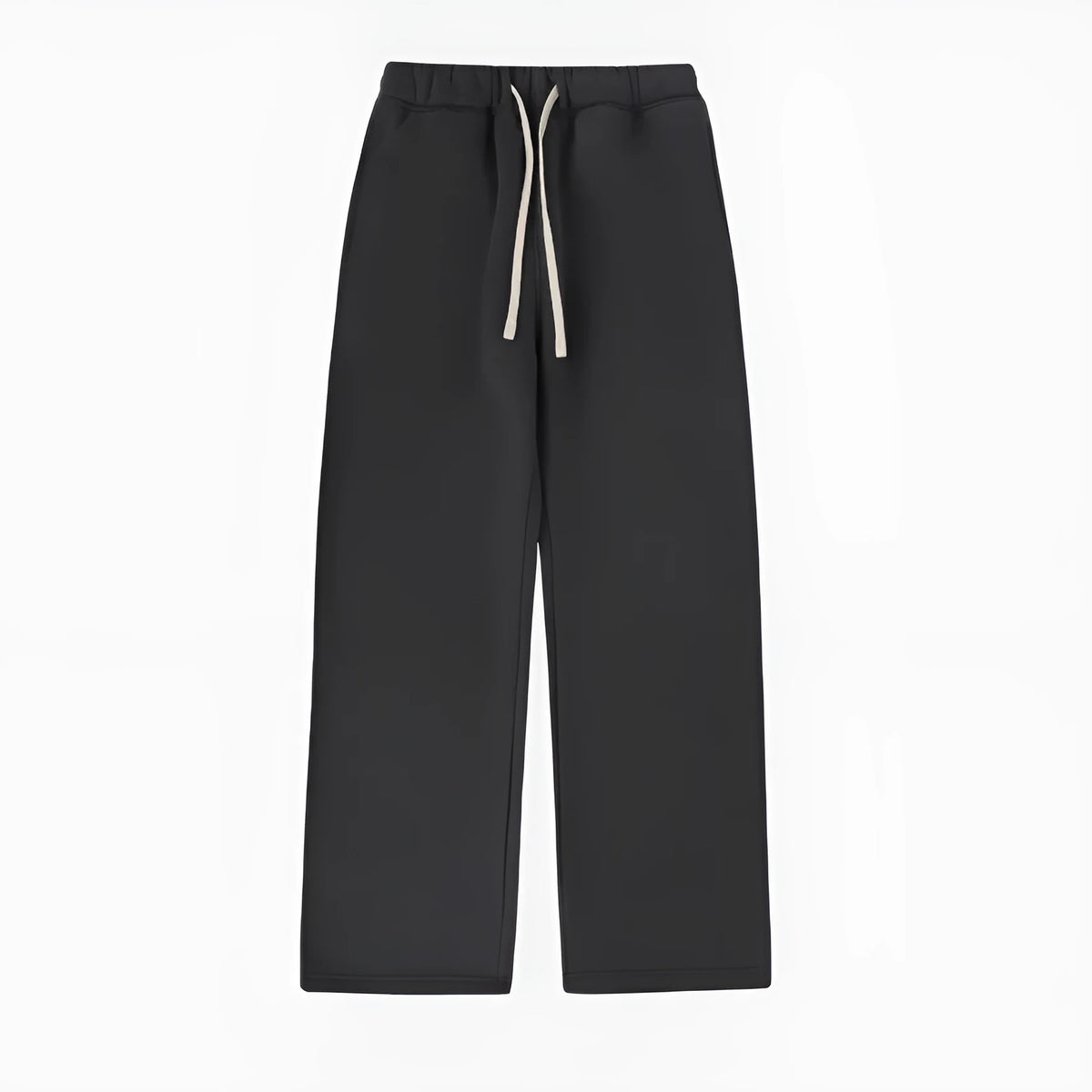 Men's black fleece-lined sweatpants with elastic drawstring waist in loose fit trousers style
