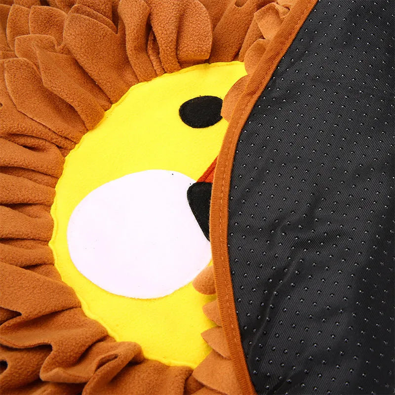 Brown fleece dog snuffle mat with removable compartments for hiding food