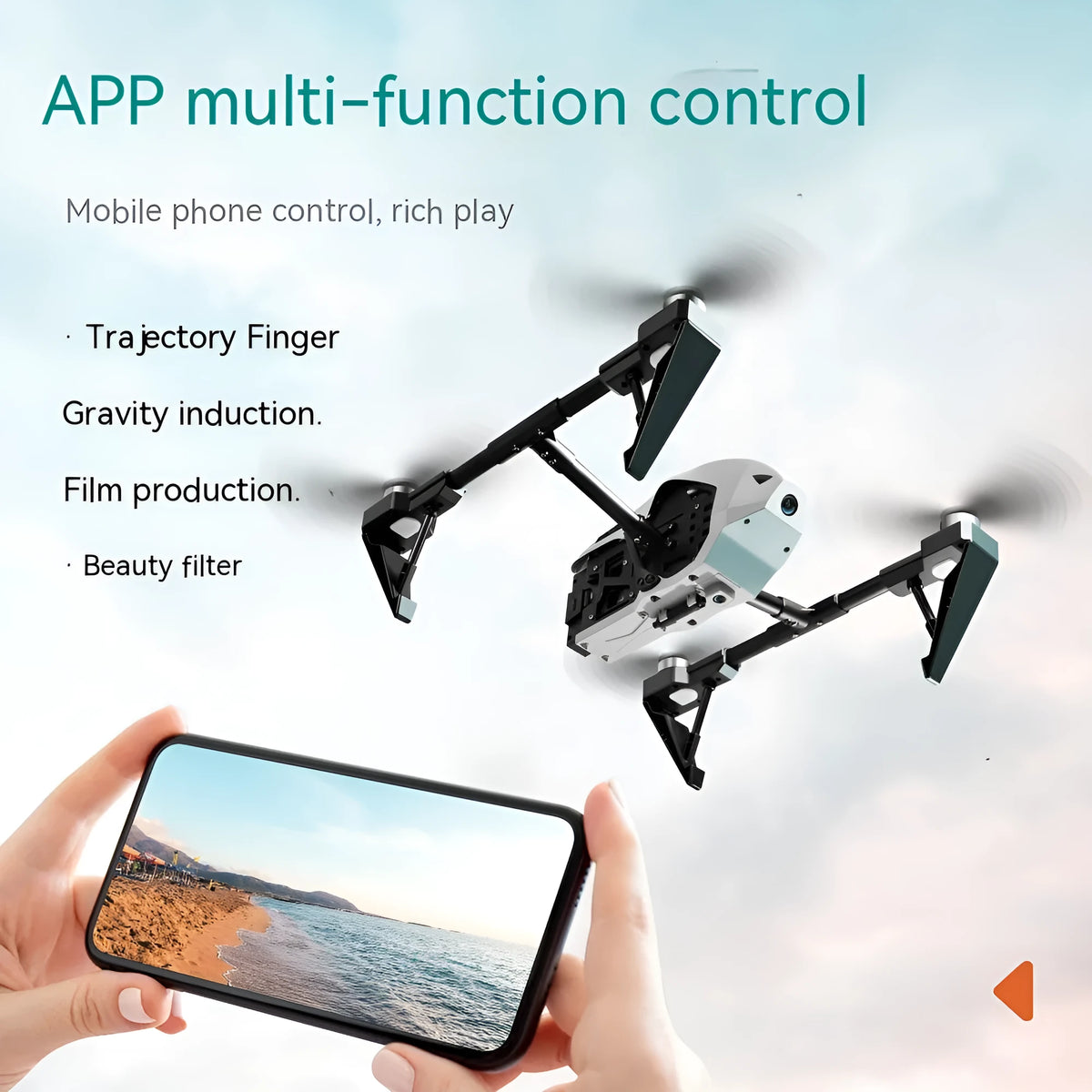 KS66 alloy UAV drone with remote controller, shown in optional white or black with camera, spare propellers, and storage bag.